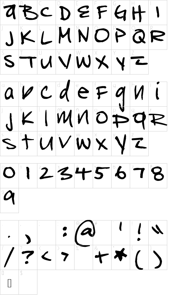 Tequila Mockingbird font character map