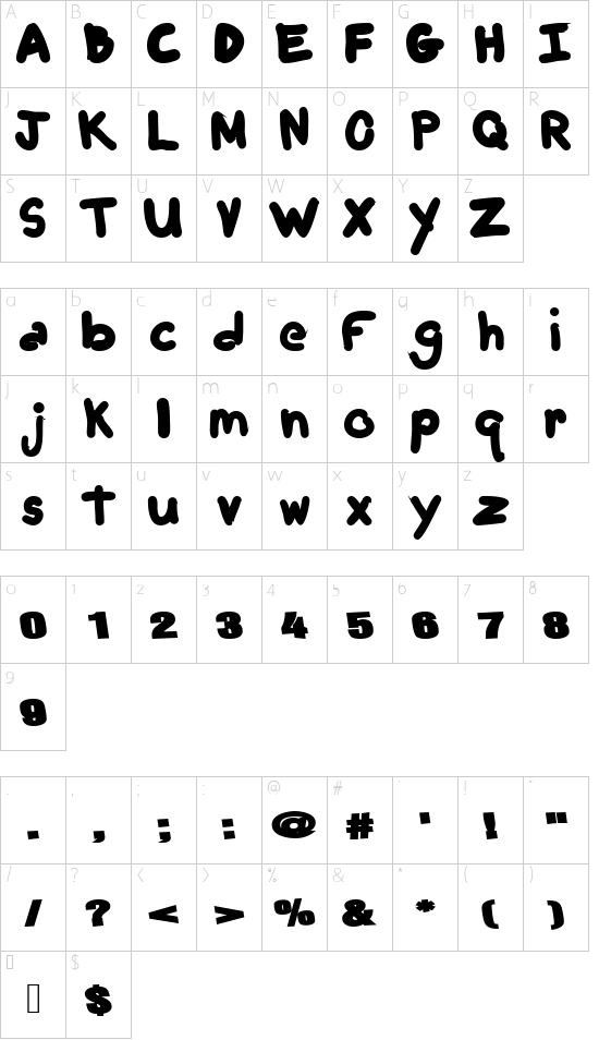 Trendy font character map