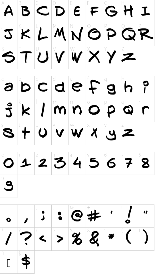 Alirizasacanhand font character map