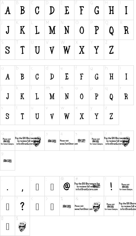 BE Marker  Serif_SW font character map