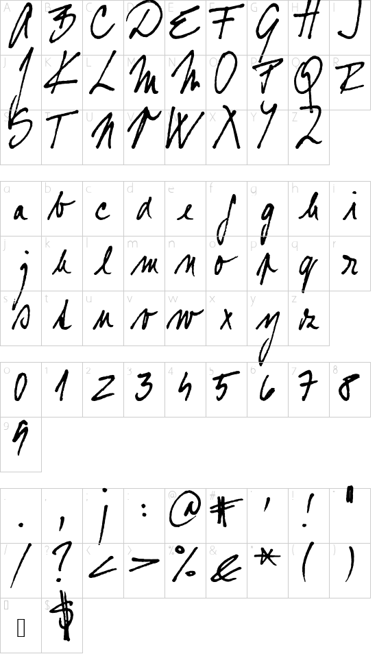 crtOphelia font character map