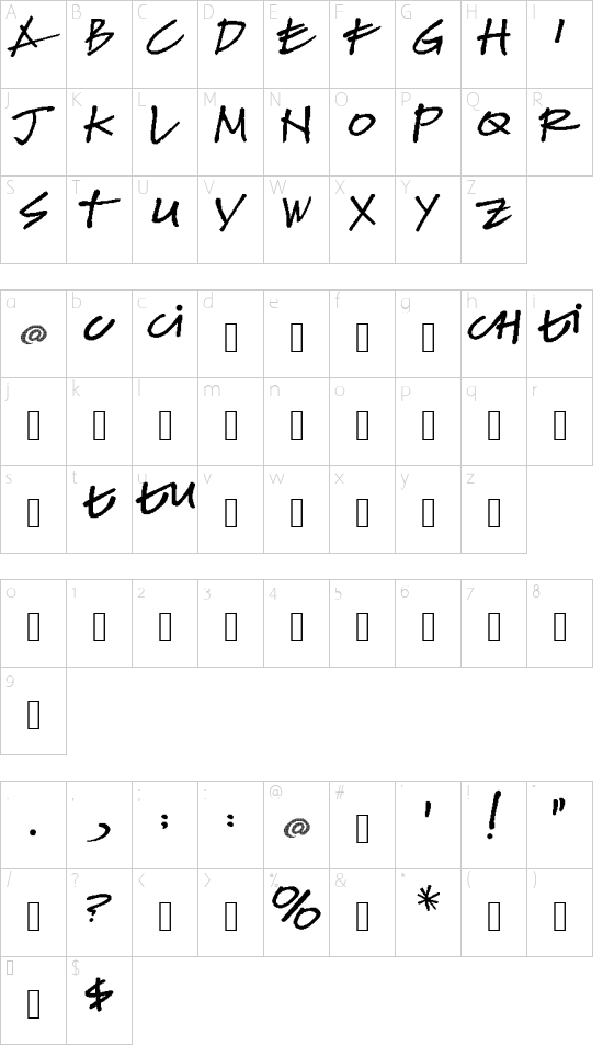 KellyRioBold Regular font character map