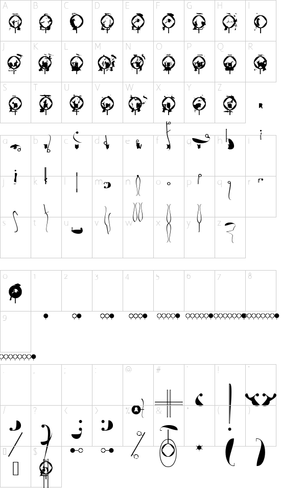 Broken Sounds font character map