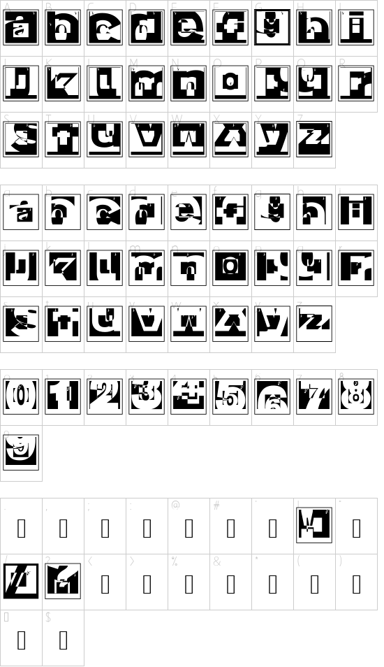 BrokenCapsJumperB font character map
