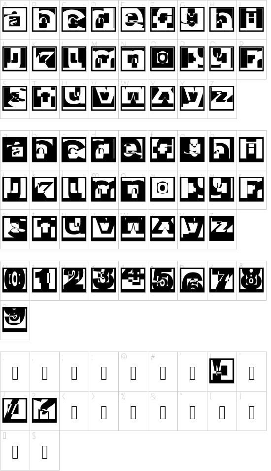 BrokenSansCaps font character map