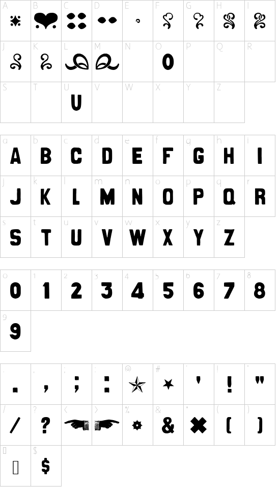 CanCan de Bois font character map