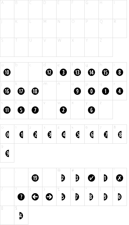 CombiNumerals Bold font character map