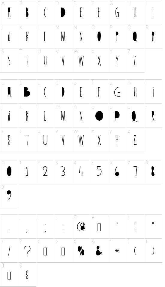 DKSpiderlegs-Blackened font character map