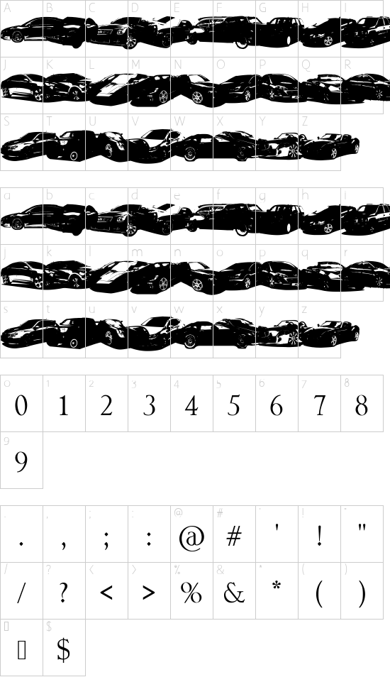 test font character map