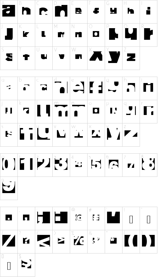 FragmentBO4 font character map