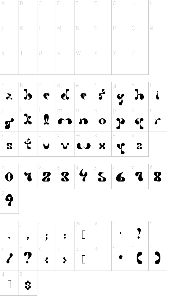 PetalRegular font character map