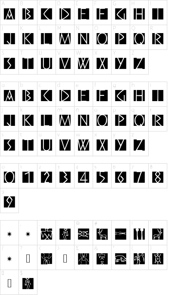 PreRomanCaps font character map