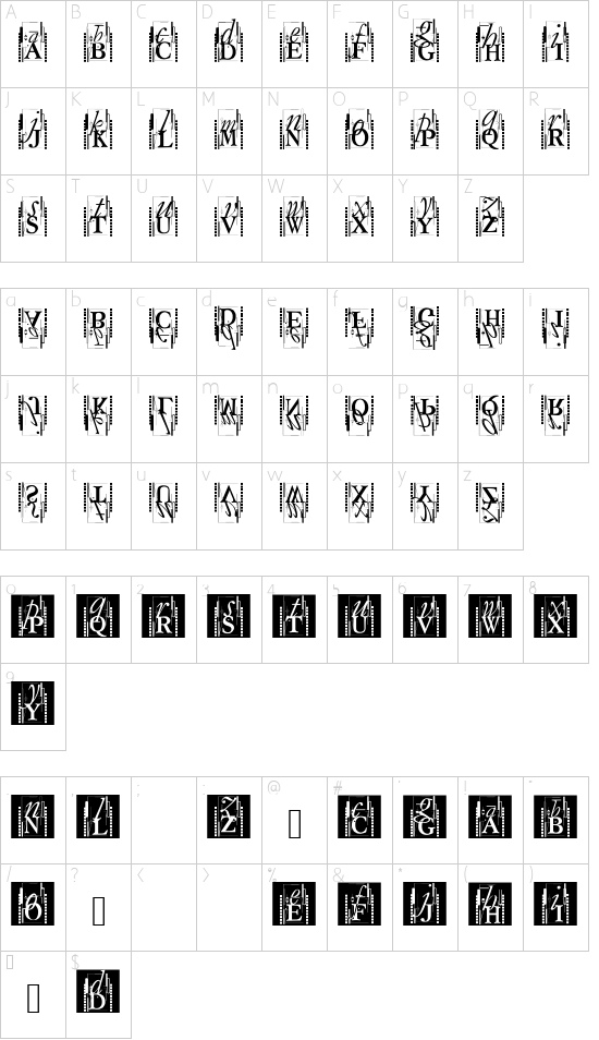 TypOasisInitials font character map