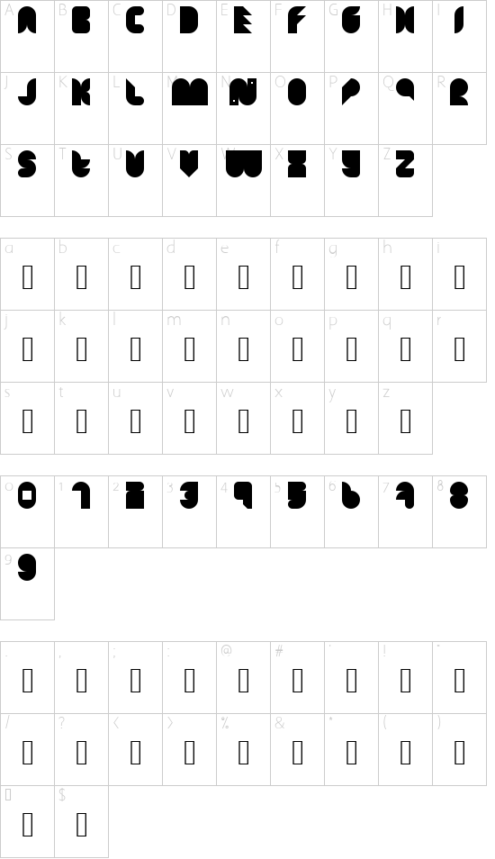 haha Regular font character map