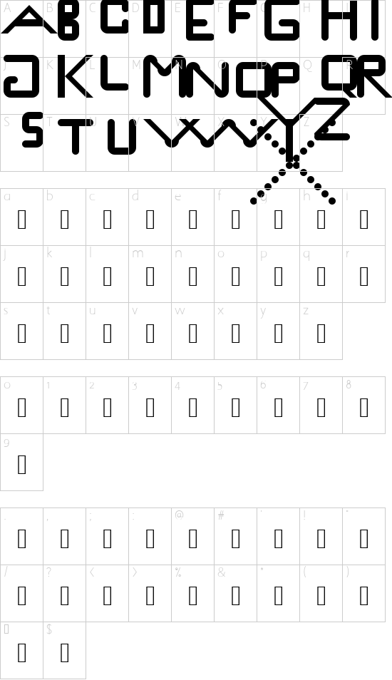 PUCKO.... Regular font character map