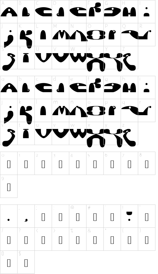 Saz font character map