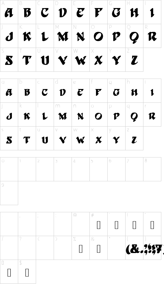 Harbinger font character map