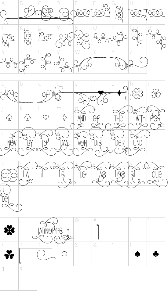 Julieta Ornaments font character map