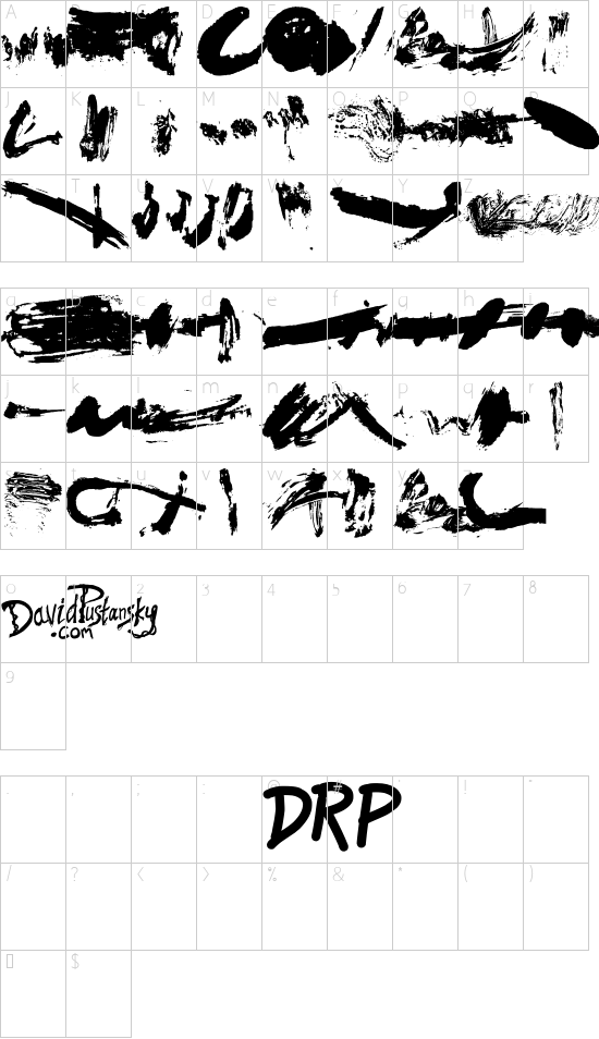 Brush Stroke Of Genius font character map