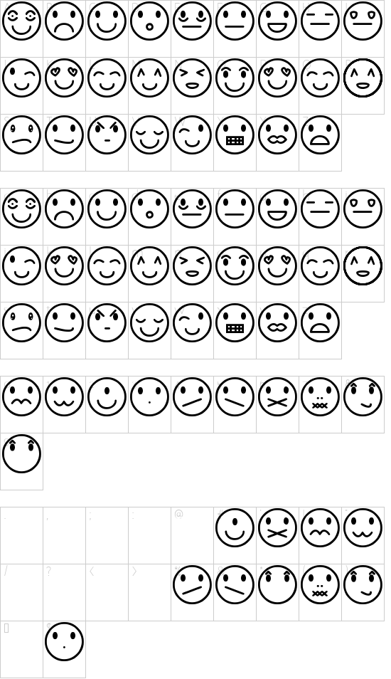 Rostros y emociones font character map
