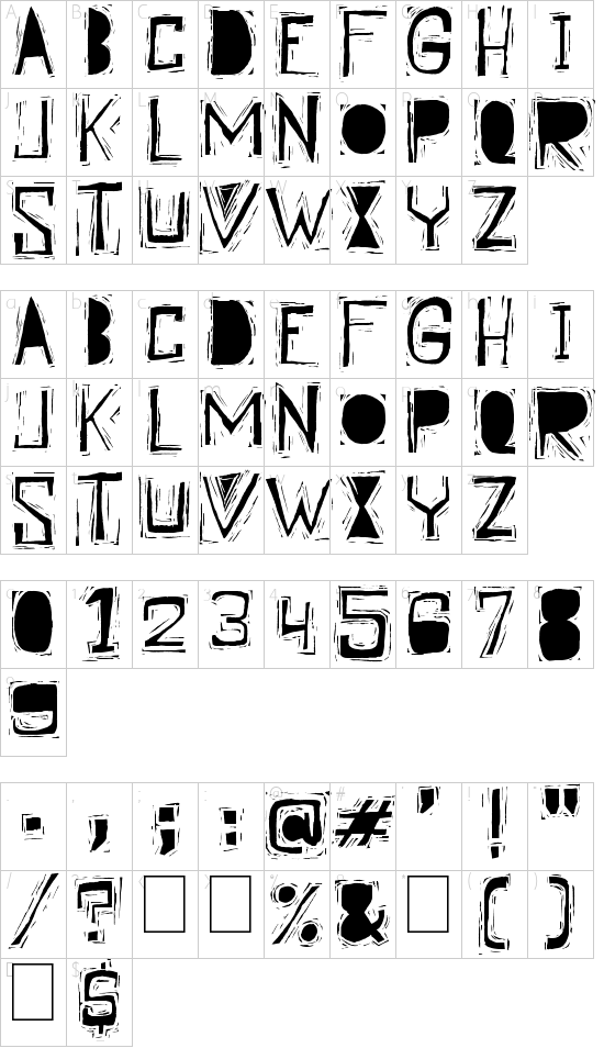 Linographer font character map