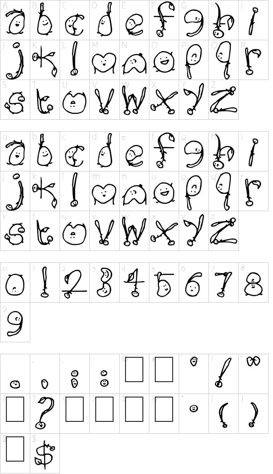 Happy Potatoes font character map