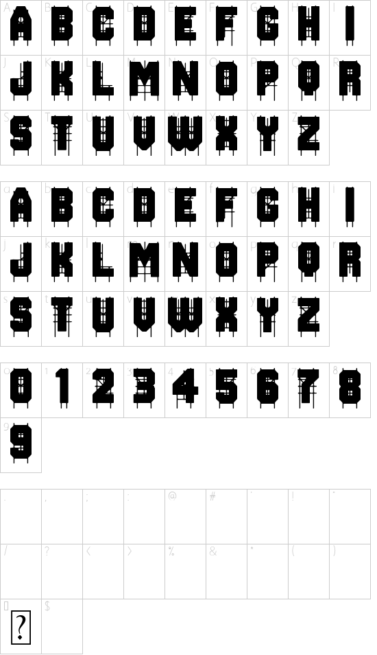 On The Roof font character map