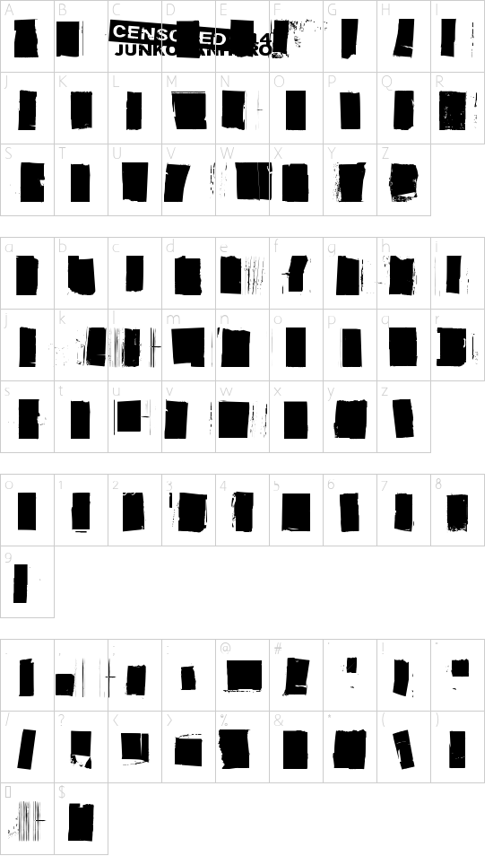 Sensuroitu font character map