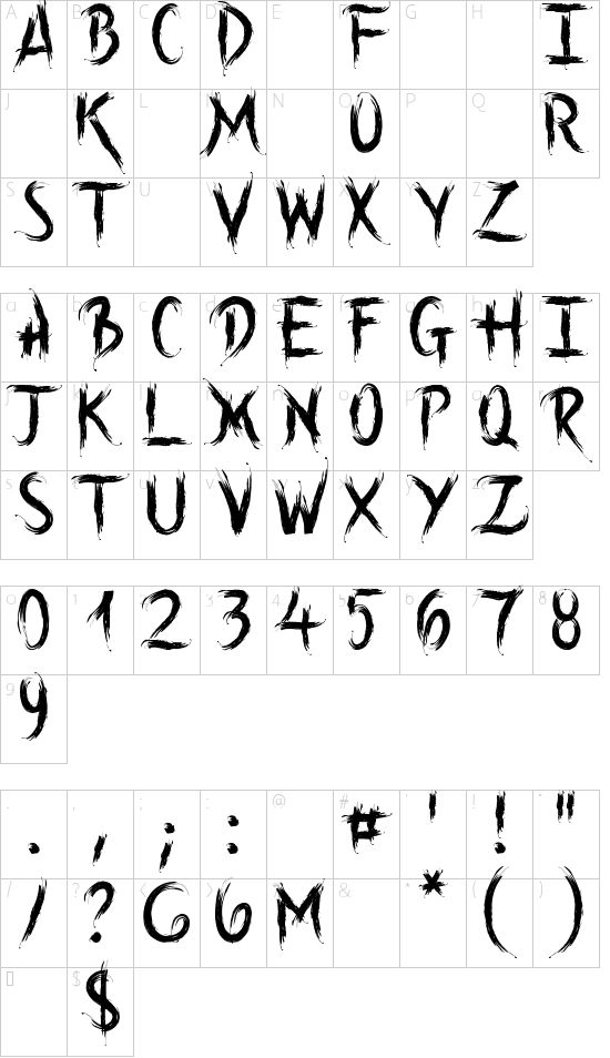 Into the Wild Demo Version font character map