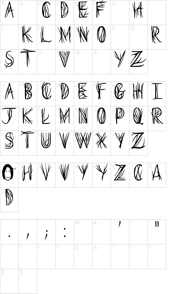 Seeds of Yesterday font character map