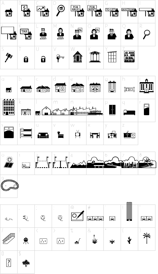 Qikicons Real Estate font character map