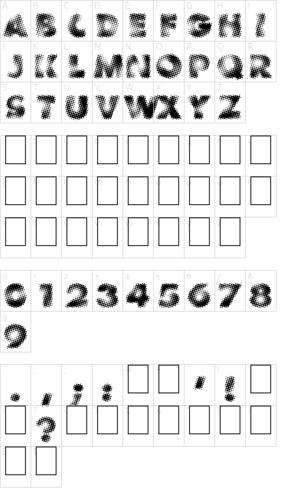 Vanished font character map