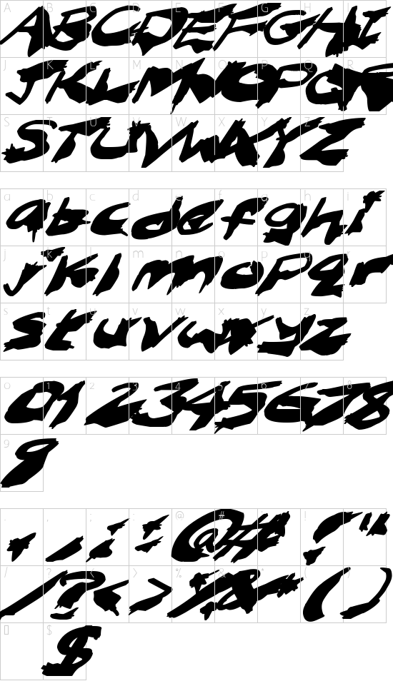 Nightmare Ink Italic font character map
