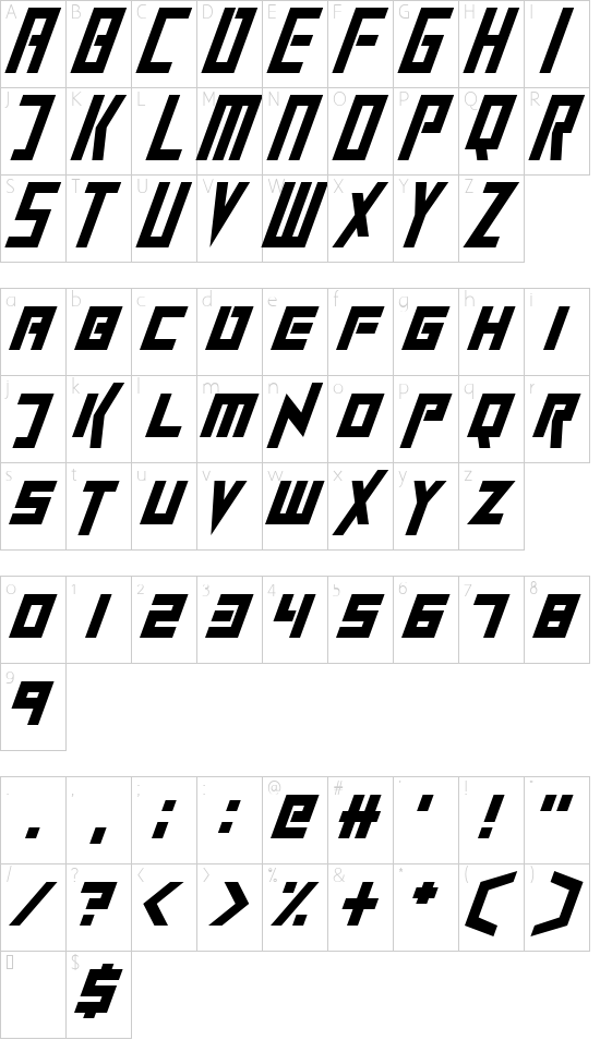 ExtinctionEvent Italic font character map