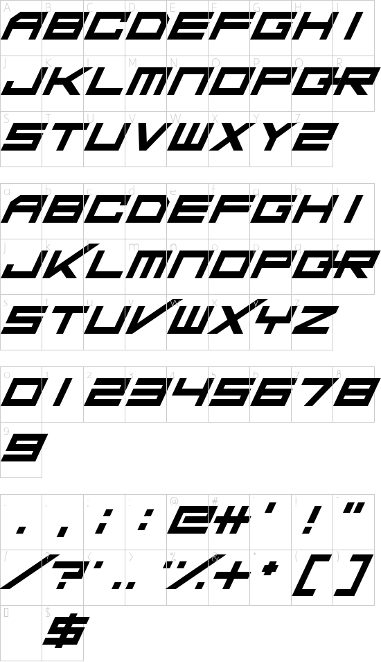 Da Mad Rave Italic font character map