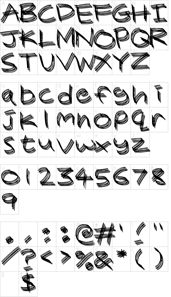 Sandscrape font character map