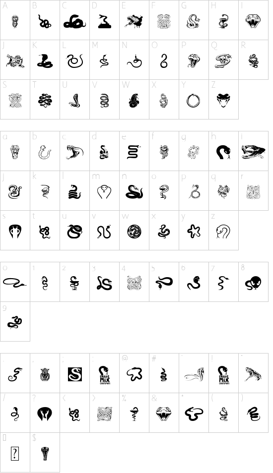 Snake Mix font character map