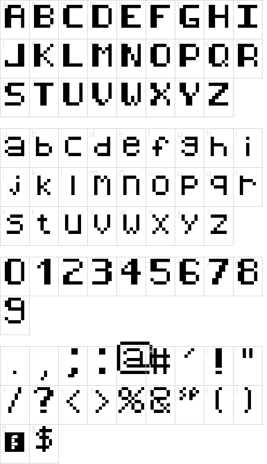 8-bit pusab Regular font character map
