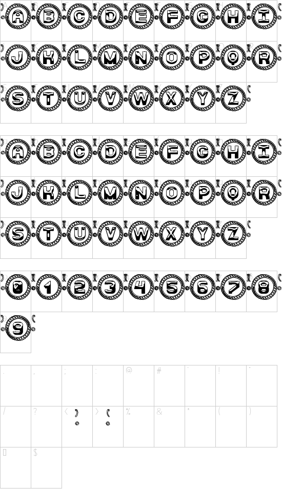 Comely St font character map