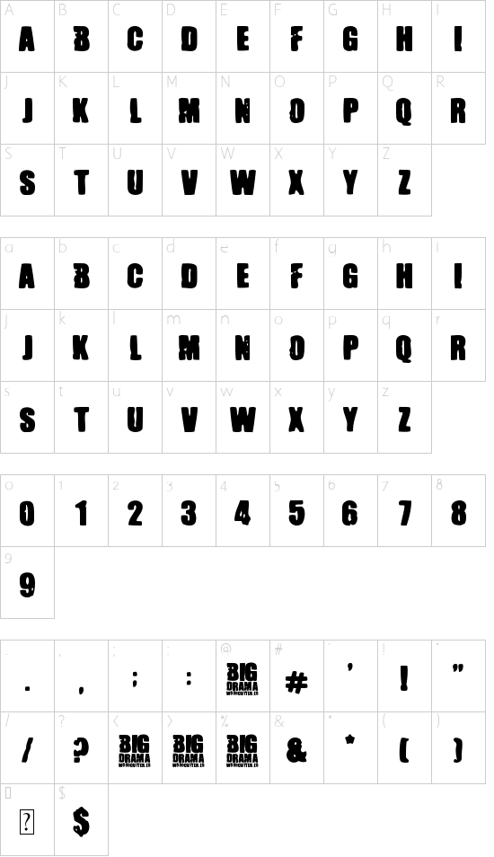 Big Drama font character map
