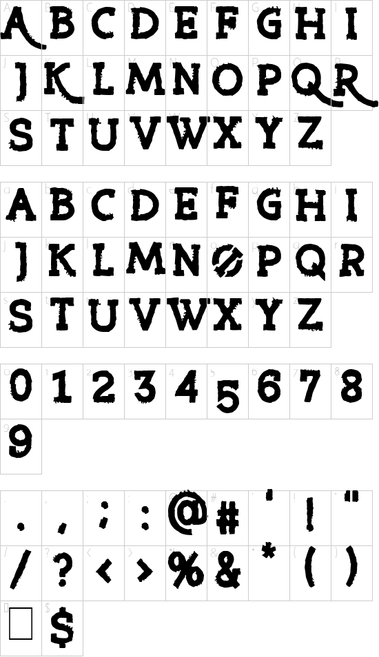 Riot Ton font character map