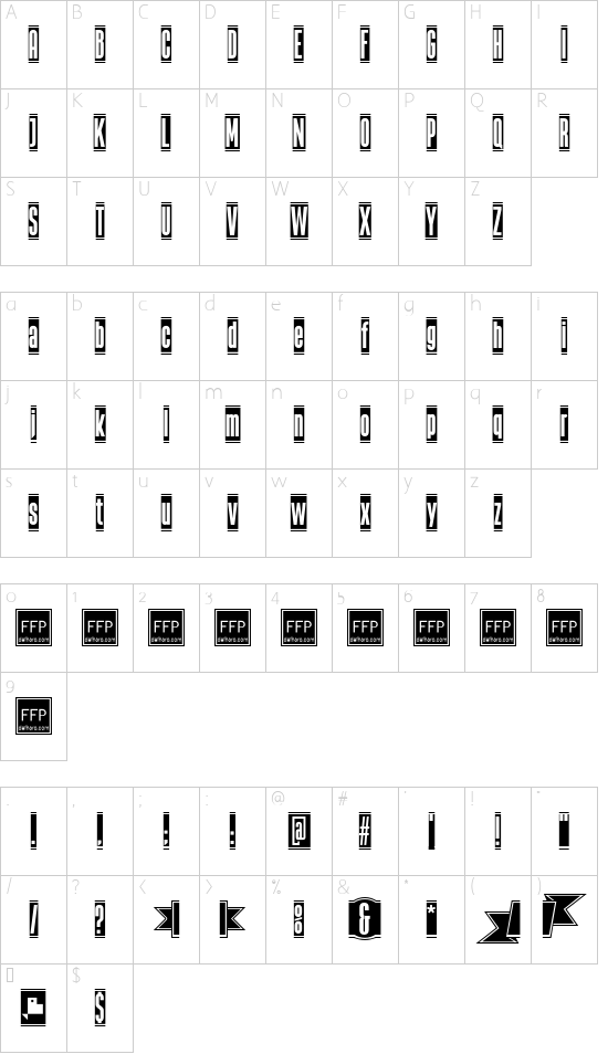 The Black Box font character map