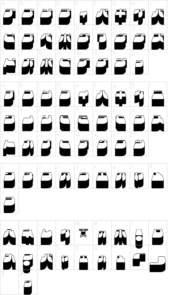 Frigate Katakana - 3D font character map