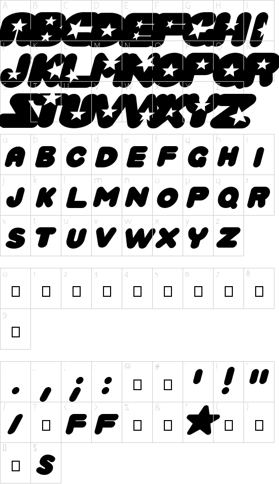 Crystal Universe Oblique font character map