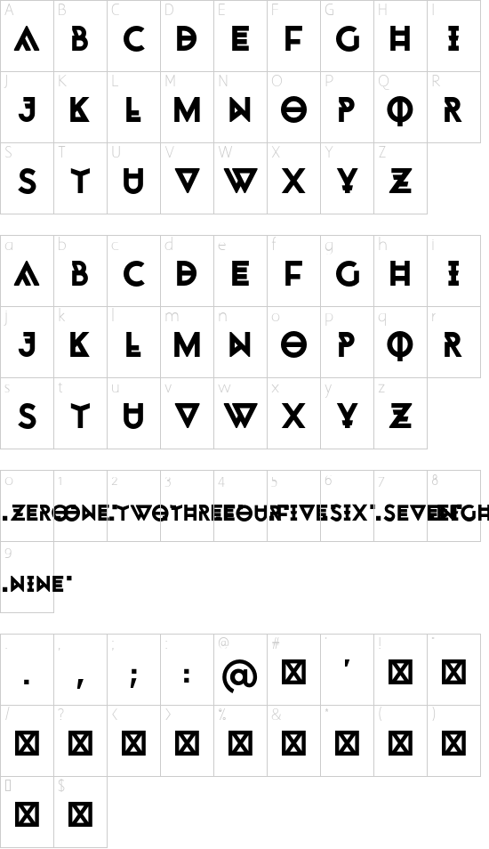Monohipster font character map