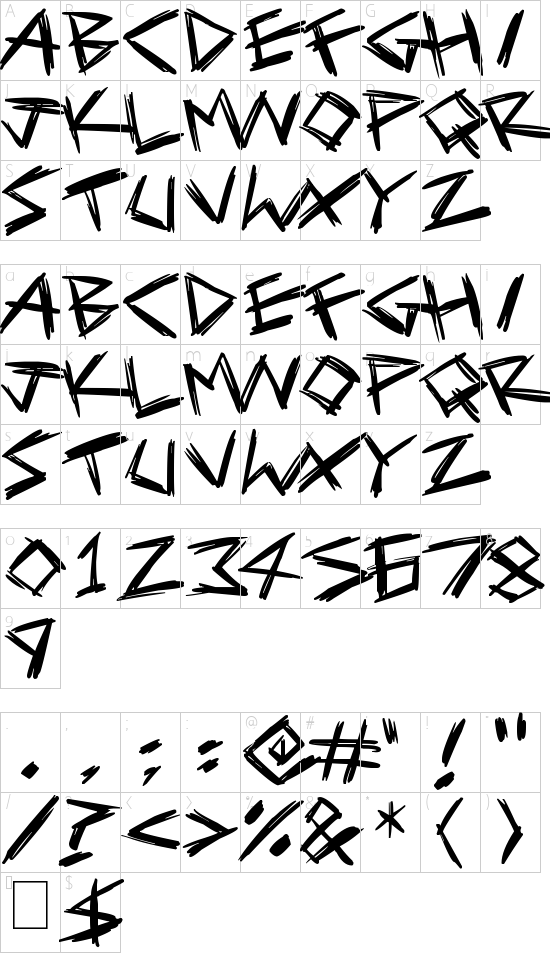 Serial Killers font character map
