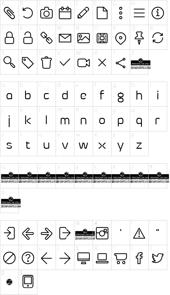 Byom Icons font character map