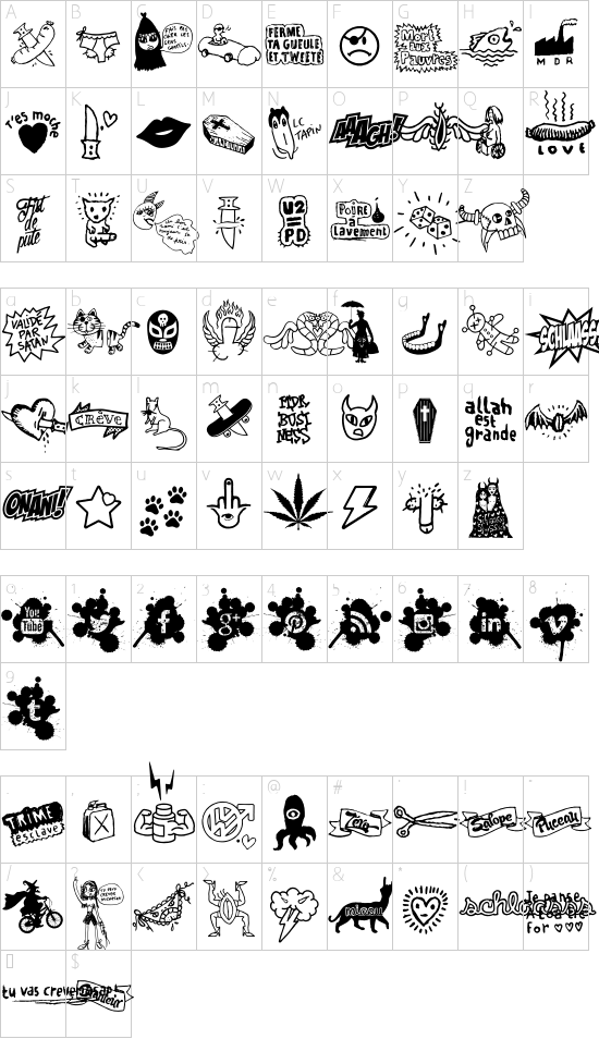 WC Schlaasss font character map