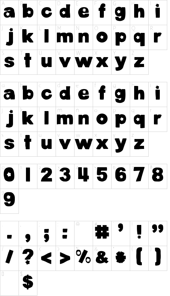 DJB Cutouts-Flowers Bold font character map