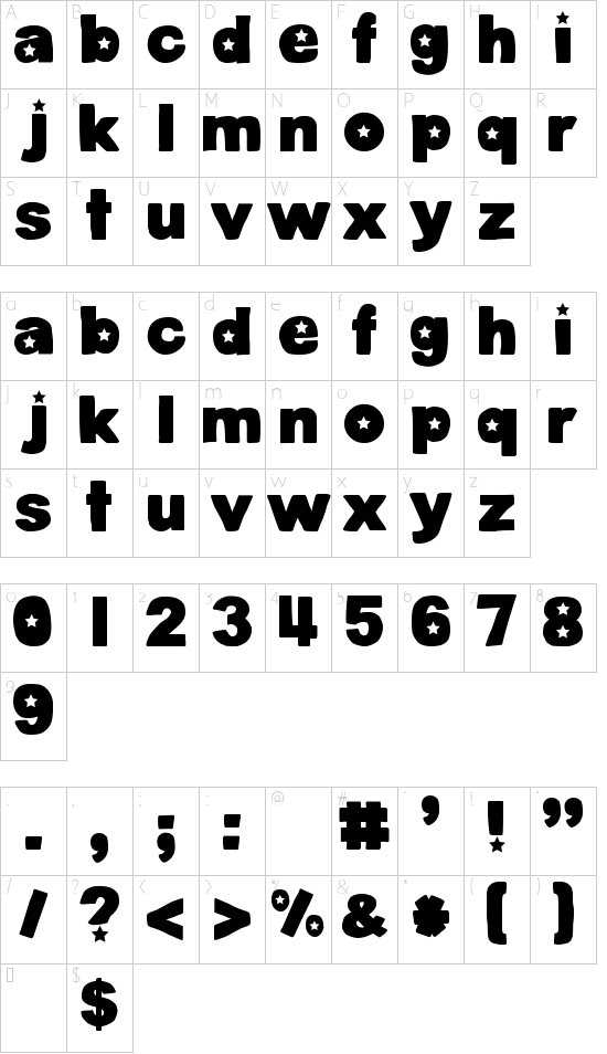 DJB Cutouts-Stars Bold font character map